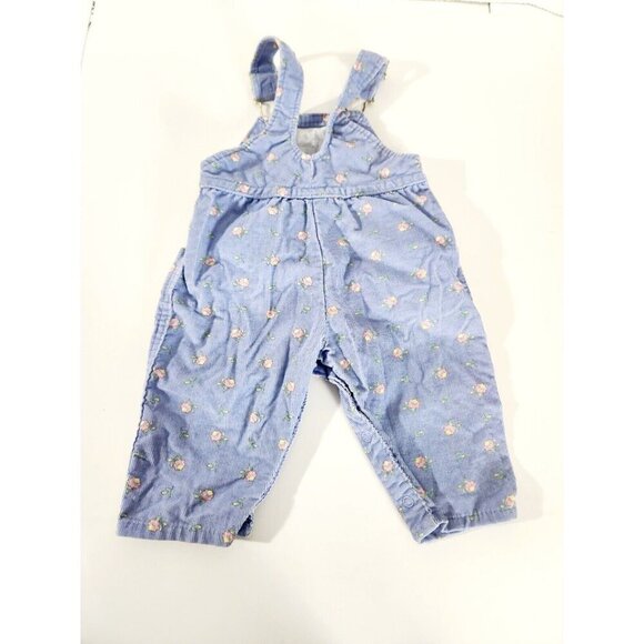 Vintage OshKosh B'Gosh Girl Overalls Size 3-6 Months Blue/ Pink & Yellow Floral - Picture 5 of 8